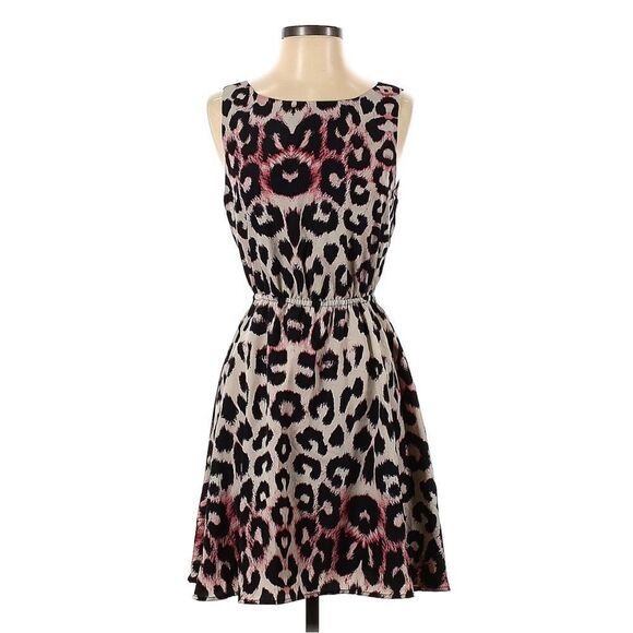 AQUA Dress Womens Small Leopard Animal Print Sleeveless Fit & Flare Cutout Back - Picture 1 of 8